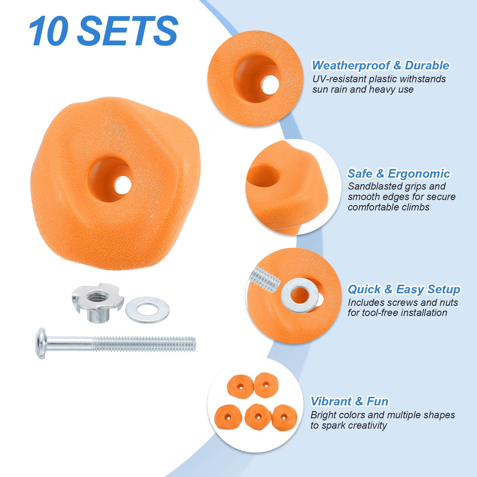 Rock Climbing Holds, 10 Pcs Climbing Rock Wall Grips with Single Holes for Playground Accessories, Yellow-A