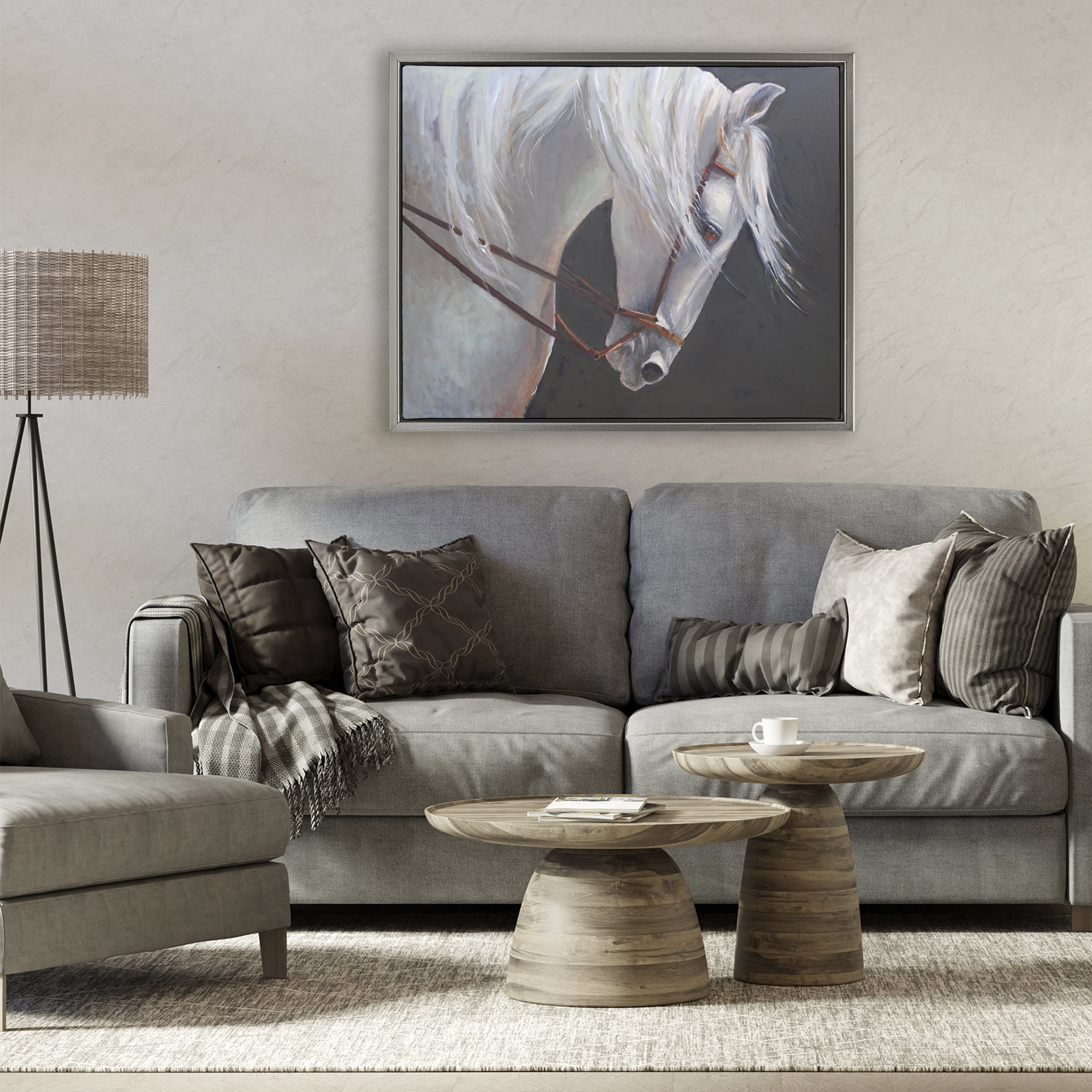 Stupell Industries Majestic White Mare Gray Framed Floater Canvas Wall Art, design by Jadei Graphics