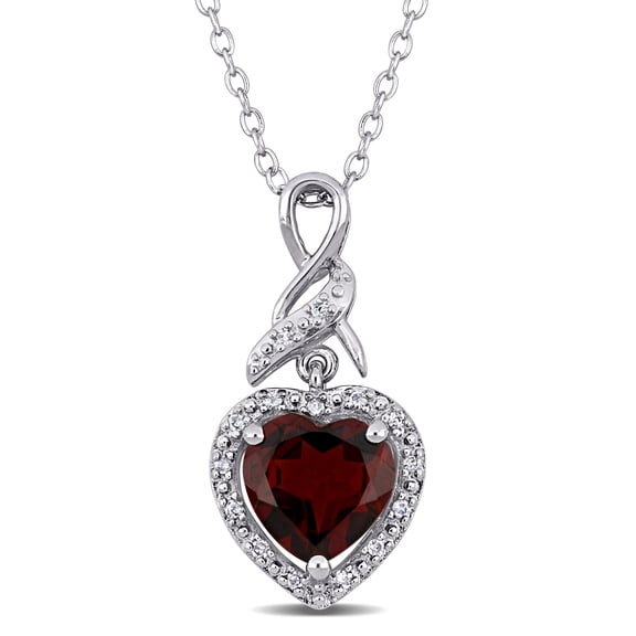 Everly Women's 2ct TGW Garnet and Diamond Accent Sterling Silver Halo Heart Twist Pendant with Chain