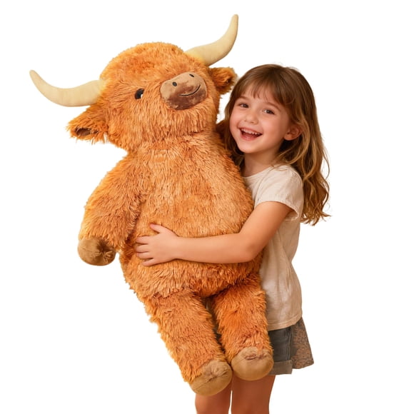Wepop Giant Highland Cow Stuffed Animal 36in, Adorable and Cuddly Big Highland Cow Plush, Cattle Plushies Gifts Decoration for Christmas, Birthday, V