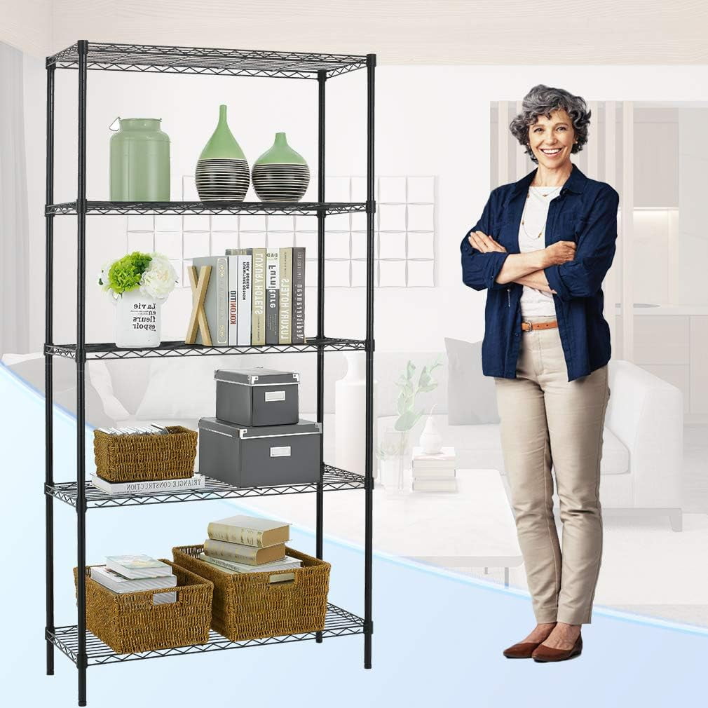 FDW 5 Shelf Wire Shelving Unit Garage NSF Wire Shelf Adjustable Utility Commercial Grade Steel Layer Shelf Rack Organizer 1250 LBS Capacity -14x36x72,Black