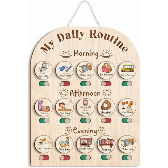 Daily Routine Chart for Kids, Visual Schedule, Routine Chart for Toddlers 3-5, Morning Bedtime Routine Chart for Toddlers, Wooden Chore Chart for Kids