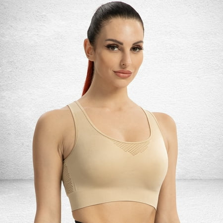 

Wingslove Women s Comfort Plus Size Wireless Full Coverage Racerback Sports Bra Beige L