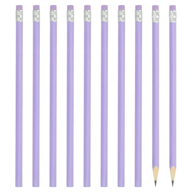 Unique Bargains Round Pencils with Eraser, HB Graphite, Purple, 24 Count