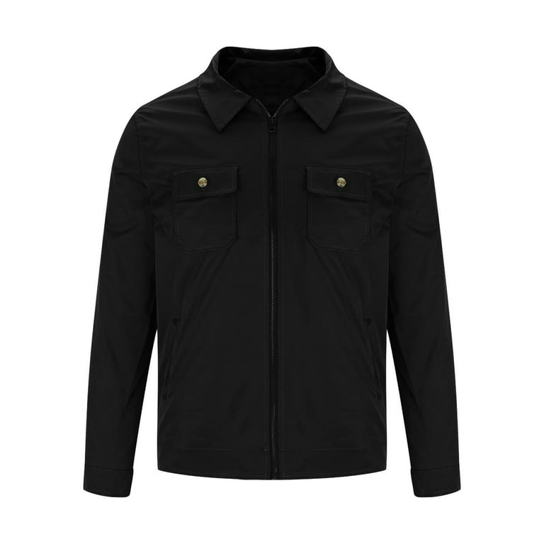 Rollbacks SSAAVKUY Men s Workwear Jacket Cotton Utility Jacket Zip Up Jacket with Pockets Black Work Jacket Black 6 Walmart