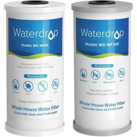 Waterdrop Whole House Water Filter, Carbon Filter,Replacement for GE GXWH40L, FXHTC, Ispring, Culligan® RFC-BBSA, Whirlpool®, Any 10" x 4.5" System, 5 Micron