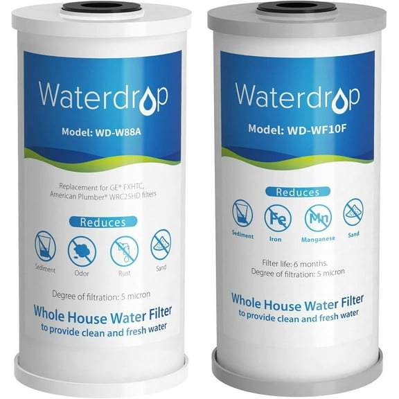 Waterdrop Whole House Water Filter, Carbon Filter,Replacement for GE GXWH40L, FXHTC, Ispring, Culligan® RFC-BBSA, Whirlpool®, Any 10" x 4.5" System, 5 Micron