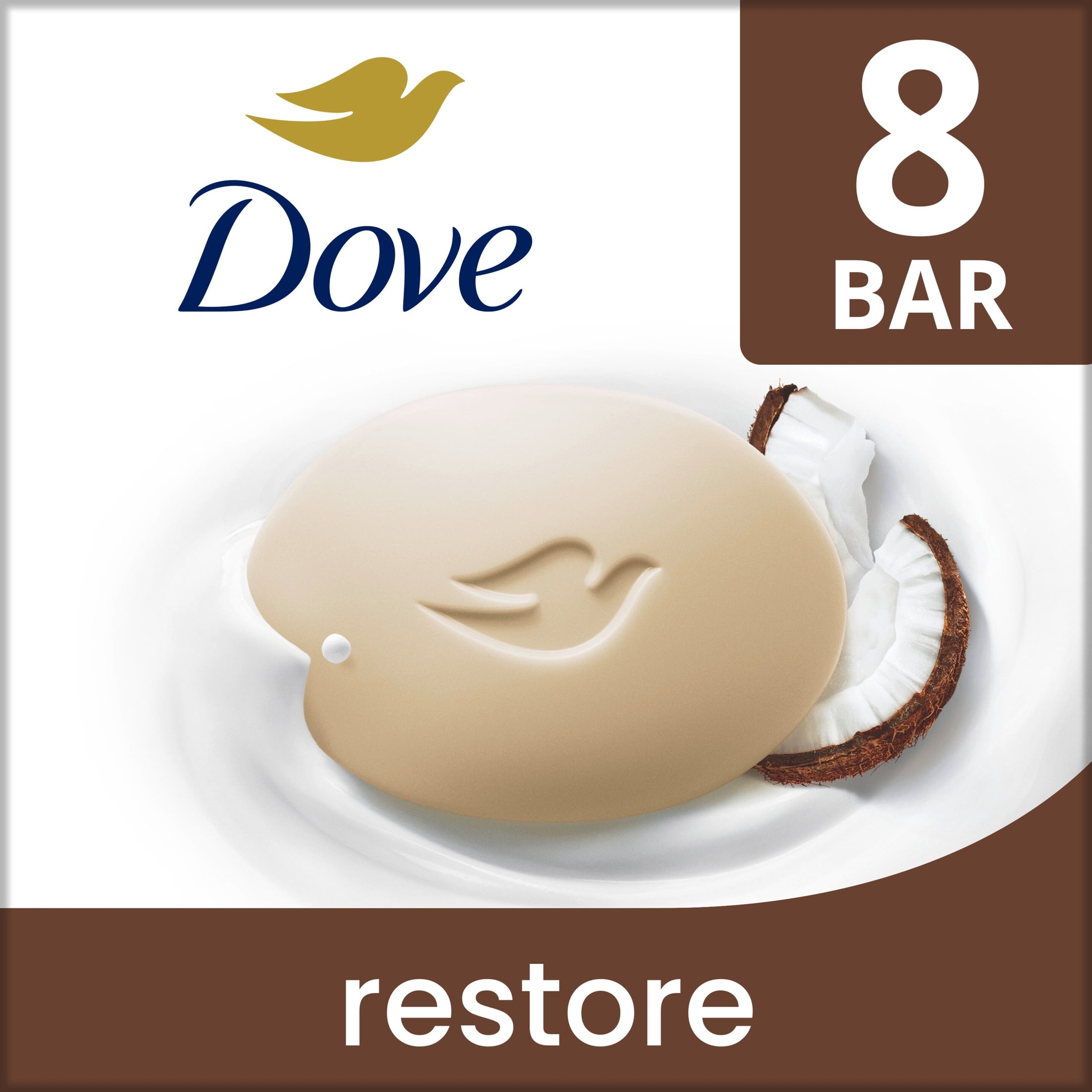 (4 pack) Dove Beauty Bar Soap For Restored Skin Restoring Coconut & Cocoa Butter Nourishes Skin, 3.75 oz 8 Bars