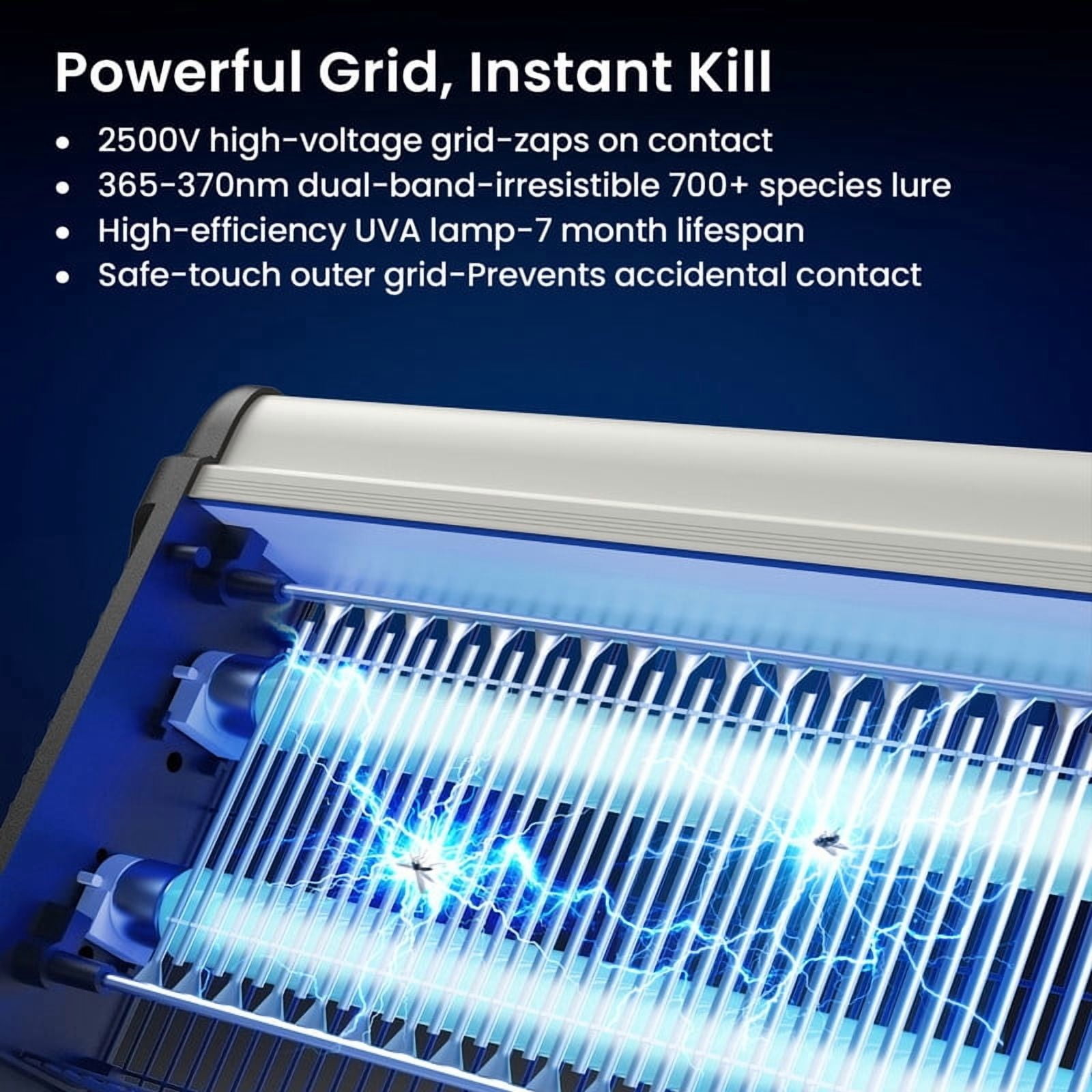 DUNCHATY 40W Electronic Bug Zapper, 365-370nm Dual-Band UVA Mosquito Killer, 2500V Instant Kill Grid, 360° Trapping, Child & Pet Safety Grille, Includes 2 T8 Tubes