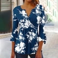 thumbnail image 2 of Pompotops Tunique Décontractée à Manches 3/4 Imprimée Florale Col en V pour Femmes Chemises Basiques d'Été Blouse Plissée Liquidation, 2 of 5