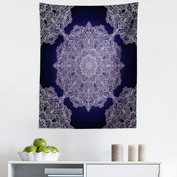 Purple Mandala Tapestry, Bohemian Floral Pattern with Continuous Round Mandalas Concept, Fabric Wall Hanging Decor for Bedroom Living Room Dorm, 5 Sizes, Pale Mauve and Indigo, by Ambesonne