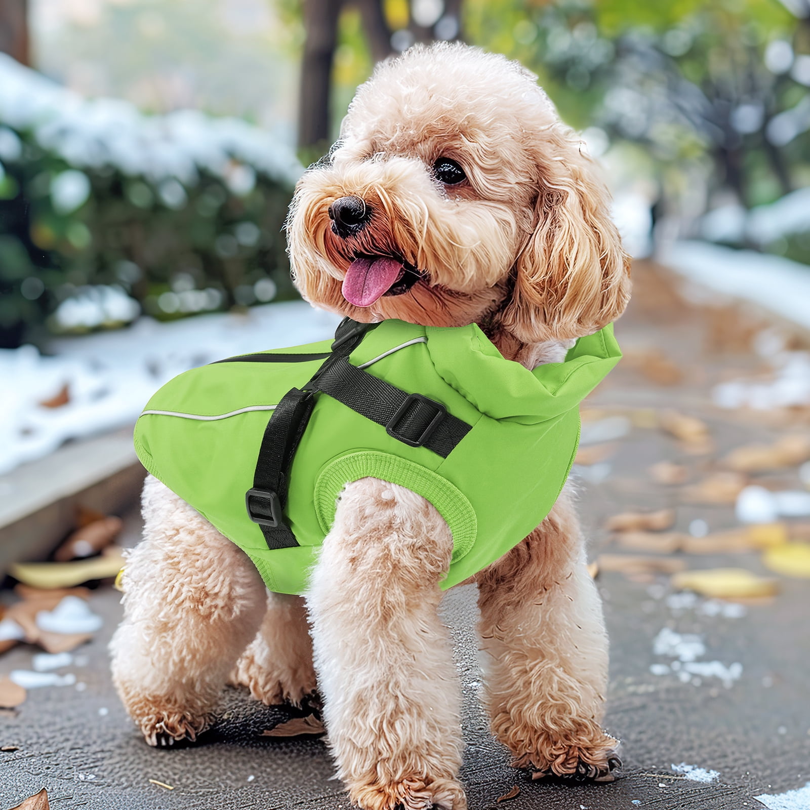 PcEoTllar Dog Winter Coat with Harness, Reflective Dog Vest Jacket for Small Dogs 9-15 lbs, Green