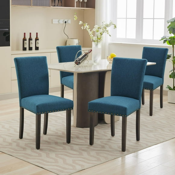 Upholstered Dining Chairs Set of 2, Dining Chairs with Nailhead Trim, Modern Fabric Dining Room Chair with Wood Legs, Mid-Century Accent for Living Room, Kitchen