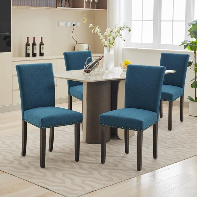 Upholstered Dining Chairs Set of 2, Dining Chairs with Nailhead Trim, Modern Fabric Dining Room Chair with Wood Legs, Mid-Century Accent for Living Room, Kitchen