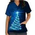 thumbnail image 1 of Womens Scrub Tops Short Sleeve V-neck Tops Uniform Christmas Tree Printed Pockets Blouse Nursing Clearance, 1 of 4