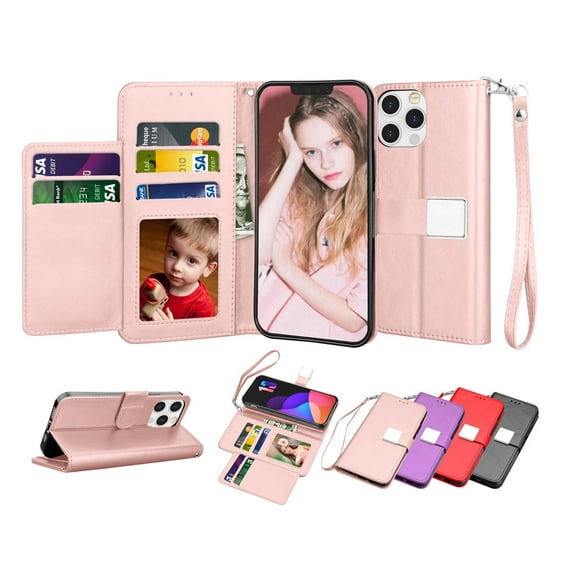 iPhone 13 Pro Case, Apple iPhone 13 Pro Wallet Case, iPhone 13 Pro PU Leather Case, Tekcoo ID Cash Credit Card Slots Holder Purse Carrying Folio Flip Cover Hard Case Kickstand & Hand Strap - Rose Gold