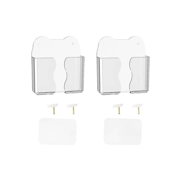 2-Pack Clear Wall Phone Holder - Self-Adhesive & Hardware Mount | Bottom Cable Access | Universal Smartphone Stand | Space-Saving Desk Organizer