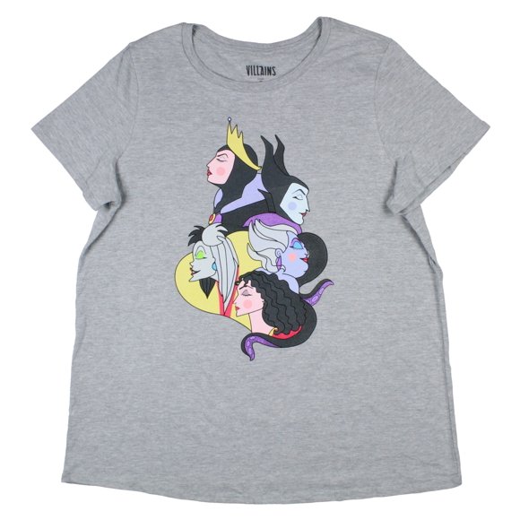 Disney Womens' Villains Side Profile Group Shot T-Shirt Curvy Tee Juniors, 2