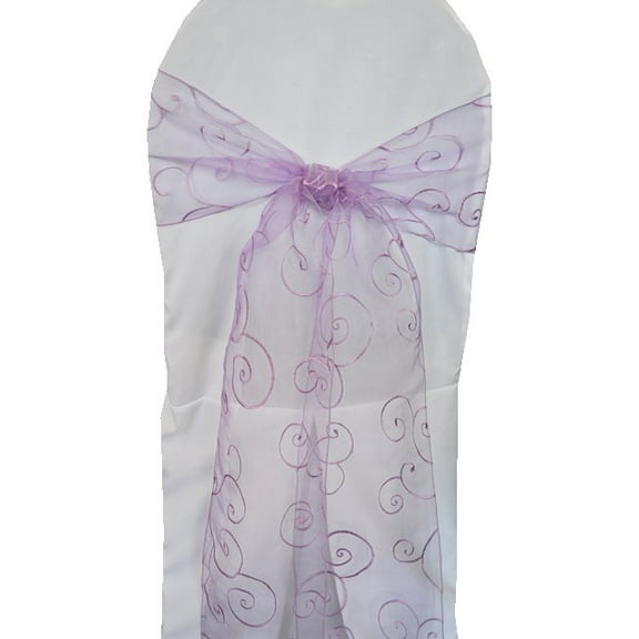 Wedding Linens Inc. (10pcs) 8'' x 108'' Embroidered Organza Sheer Chair Sashes Chair Bow Ties - Lavender