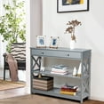 thumbnail image 2 of Costway 3-Tier Console Table X-Design Sofa Entryway Table with Drawer & Shelves Gray, 2 of 11
