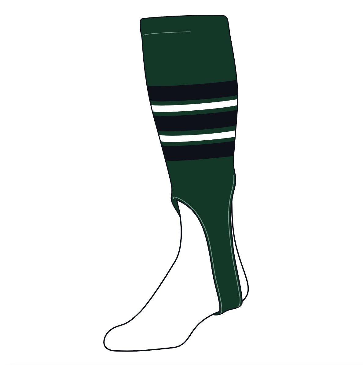 TCK Baseball Stirrups Medium (200F, 7in) Dk Green, Black, White