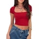 thumbnail image 4 of Y2k Camiseta básica de manga corta para mujer, camiseta sexy ajustada, cuello cuadrado, para salir de calle, 4 of 5