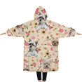 thumbnail image 2 of Oversized Wearable Blanket Hoodie,Yorkie Dog and Flower Florals Sherpa Blanket Hoodie with Super Pockets,Super Warm Fuzzy Pullover for Women & Men, 2 of 6