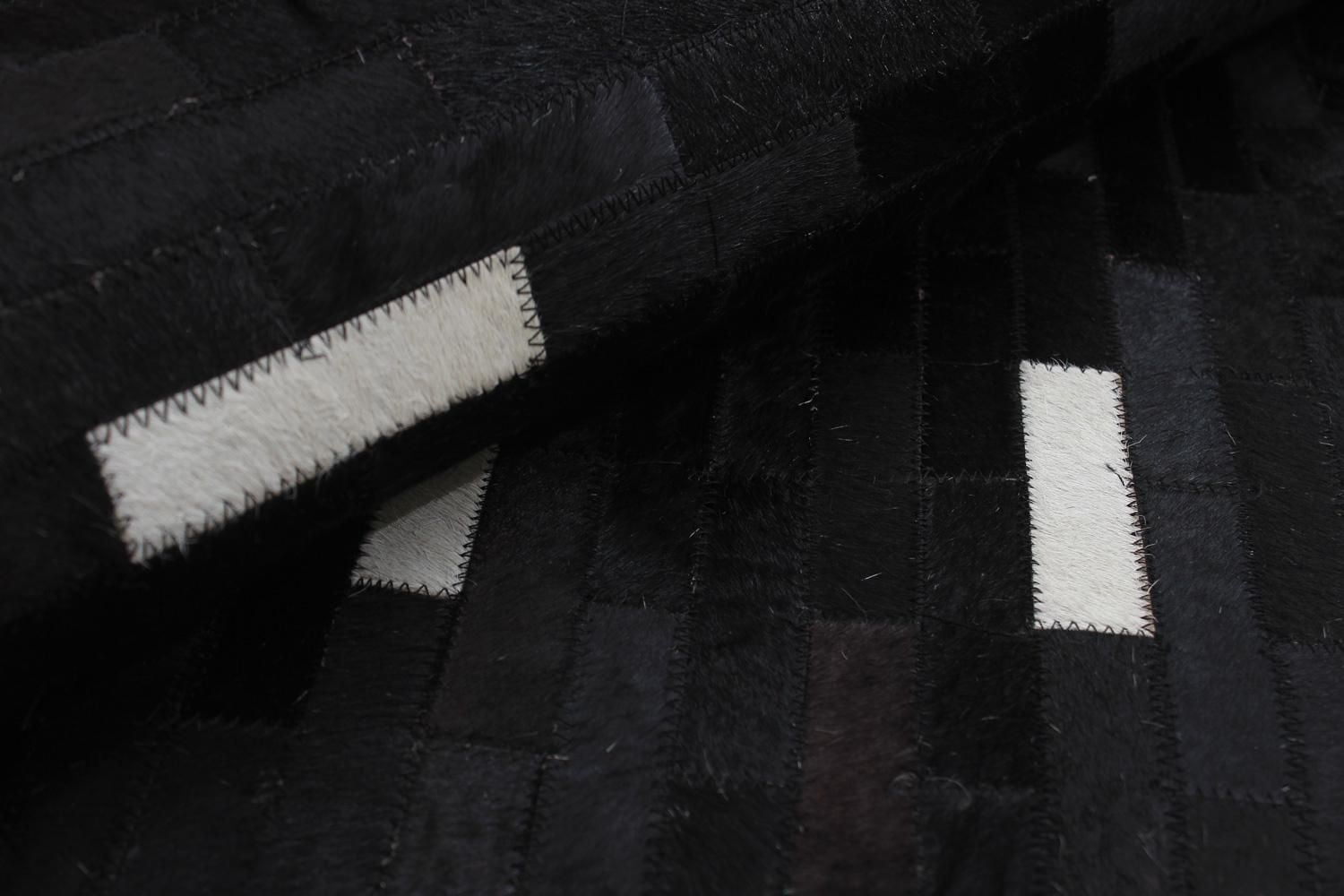 ECARPETGALLERY 5'1" x 7'11" Contemporary Cowhide Patchwork Handmade Area Rug for Living Room, Dining Room and Bedroom in Black