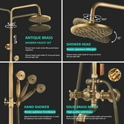 Antique Brass Bathroom Shower Faucet mixer set Rainfall Twin Head kit Tub Spout Exposed