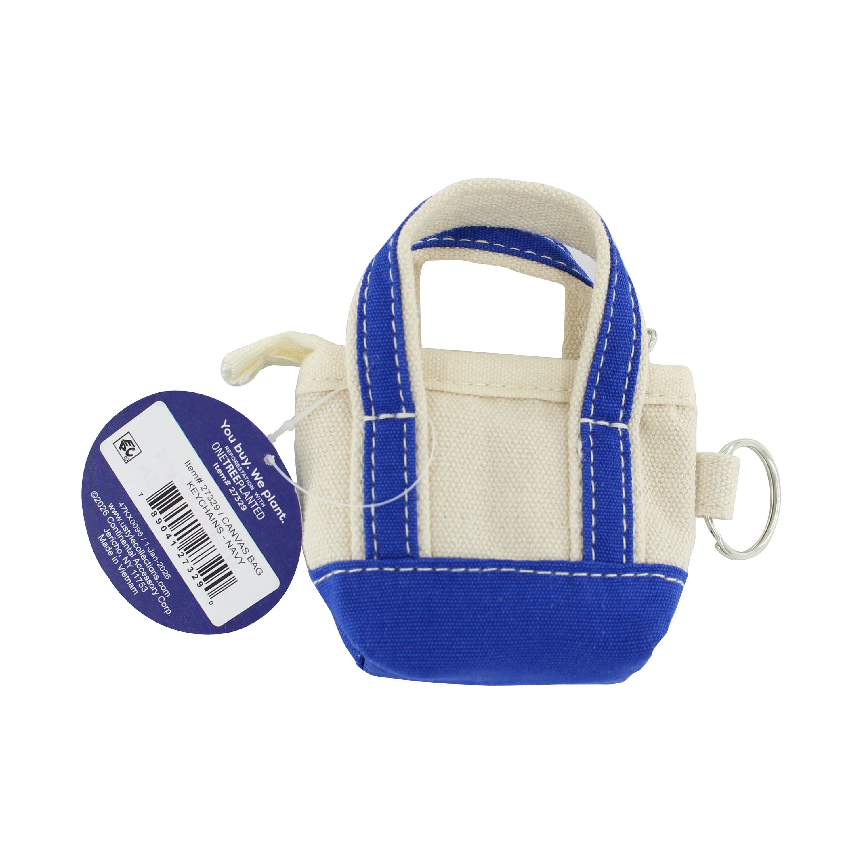 U Style Mini Canvas Tote Keychain, Navy Blue
