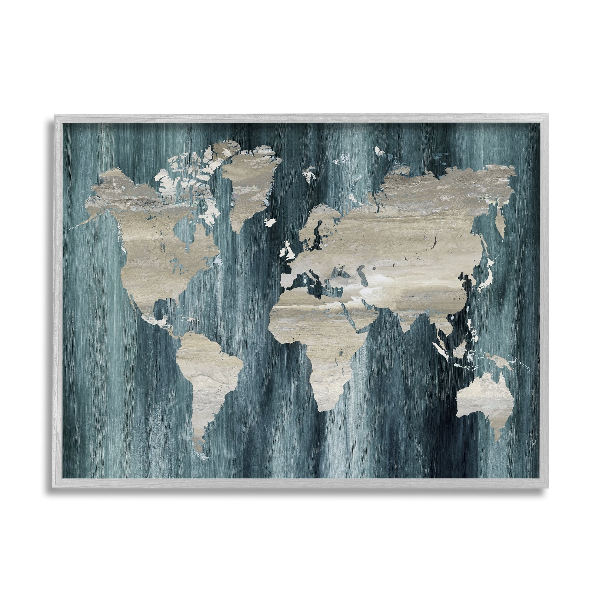 Stupell Industries Rustic Grain Patterned World Map Country Shapes Graphic Art Gray Framed Art Print Wall Art, Design by Nan