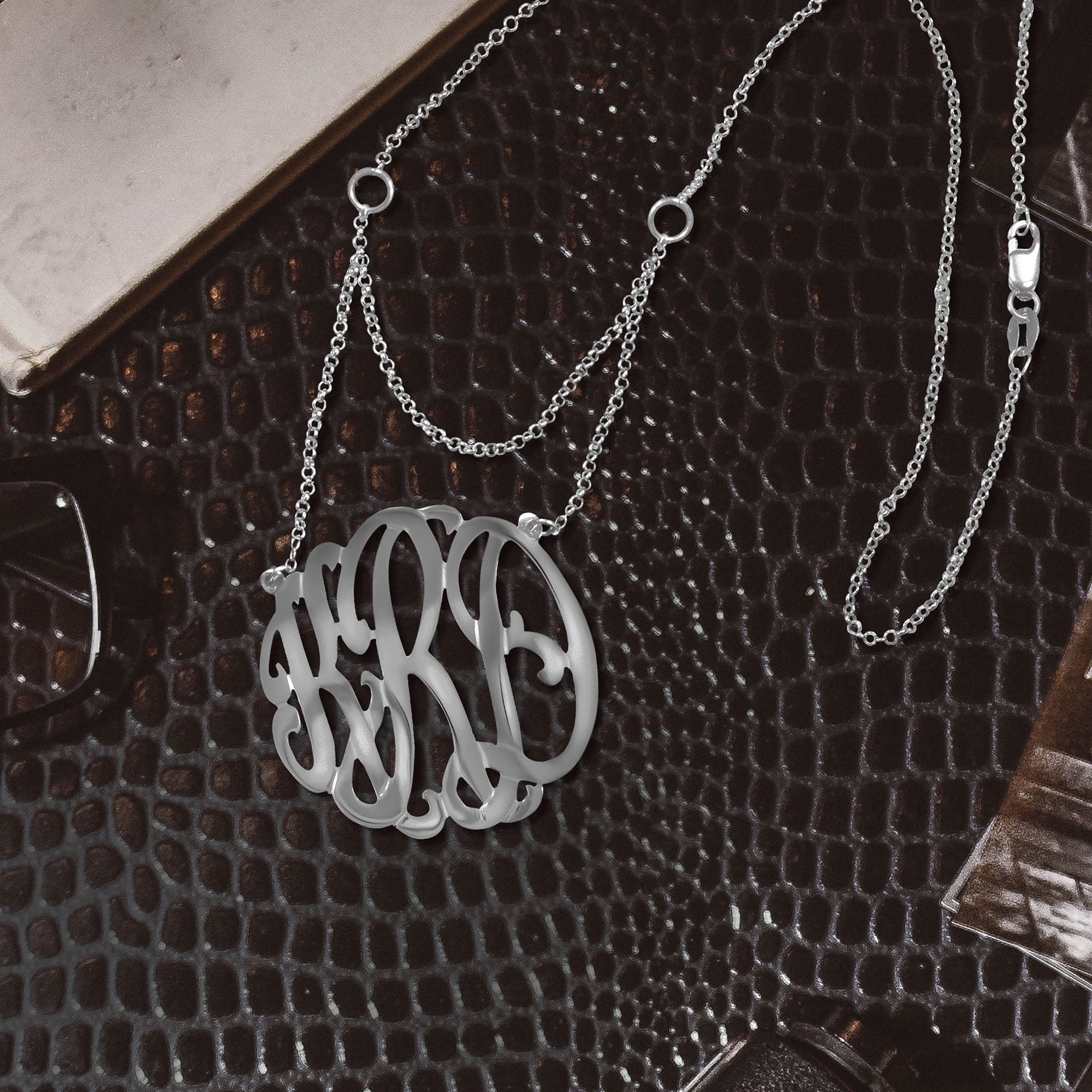 Personalized Handmade Gated Monogram Necklace in Sterling Silver or 14kt Gold Plated Sterling Silver