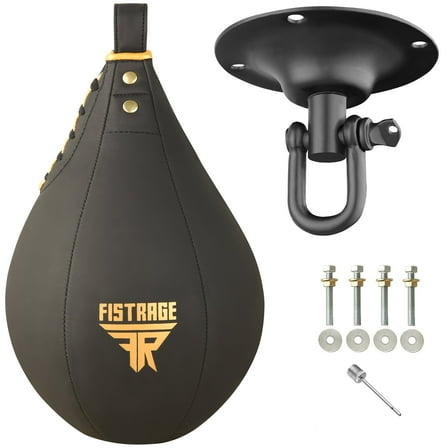 Fistrage Leather Fitness Speed Bag, Black & Gold