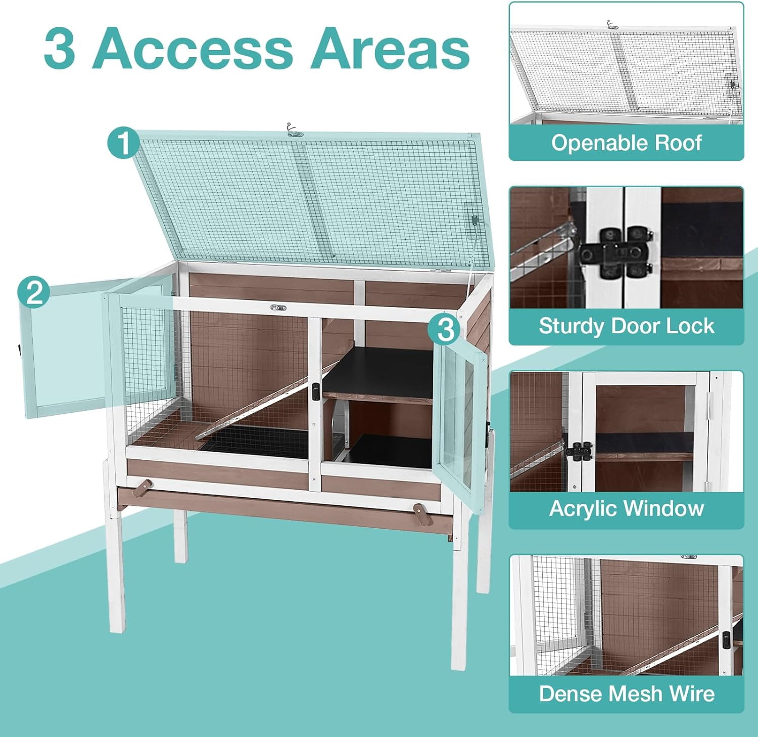 BUTINGLALE Guinea Pig Cage with Wooden Stand, Indoor Rabbit Hutch with 2 Stories, Hamster Cage with Anti Chew Ramp, Hideout, Platform, Pull Out Tray (Brown)