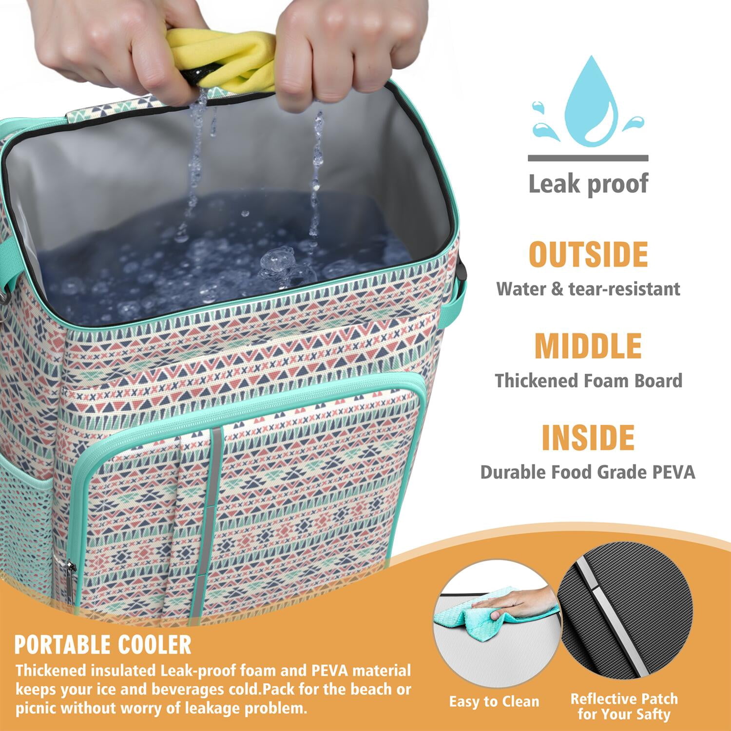Travel Cooler Bag - Boho Bohemia Pioneer Flower Geometric Line Art Camping Beer Cooler Backpack with Bottle Opener- Waterproof Insulated Picnic Backpacks - Cooler Bag for Beach