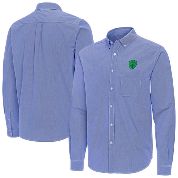 Men's Antigua Royal Seattle Sounders FC Porter Woven Tri-Blend Long Sleeve Button-Down Shirt
