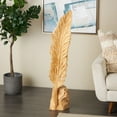 thumbnail image 2 of 9" x 46" Brown Teak Wood Live Edge Floor Leaf Sculpture with Tree Stump Base, by DecMode, 2 of 9