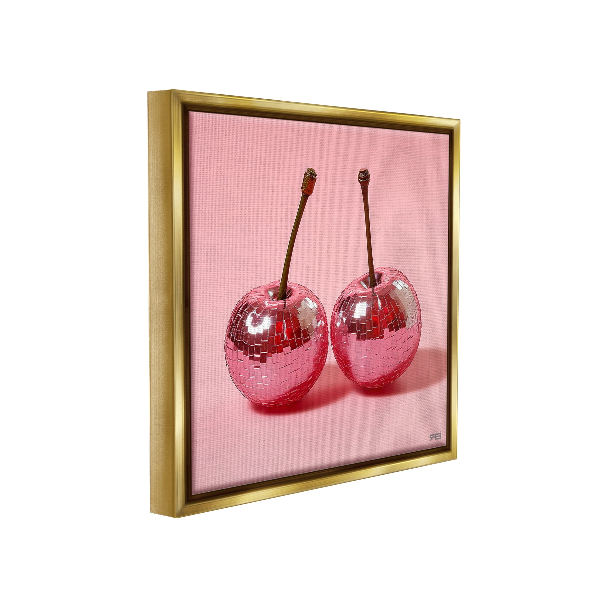 Stupell Industries Reflective Cherries on Pink Food & Beverage Painting Gold Floater Framed Canvas Art Print Wall Art, 18 x 18