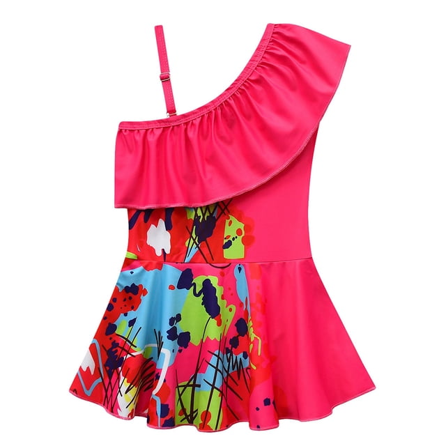 Girls Swimsuit One Piece Swimwear Quick Dry Ruffle Floral Pattern Athletic Bathing Suits 18-24 Months