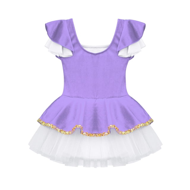 Vxuxlje Enfants Filles Danse Ballet Robe Justaucorps Fée Princesse Jupe Tutu Tenue de Fête Costume de Performance de Cirque Violet 10