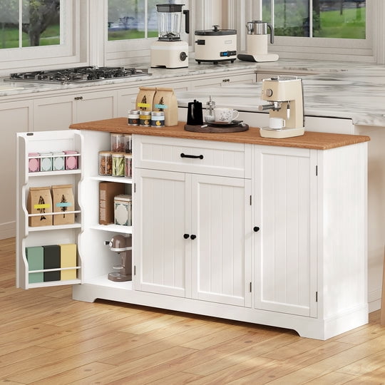 Buffet Cabinet, Aiho Coffee Bar Cabinet with 1 Drawer and 4Doors, 56" Kitchen Storage Cabinet for Kitchen, Living Room and Bathroom - Retro Desktop