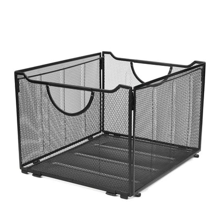 - File Box Organizer Storage Basket Bin with Handle - Legal Letter Size Collapsible Metal Mesh Container Cube Foldable Crate for Desktop Folder Holder Rack Home Office (Black)