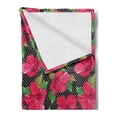 thumbnail image 2 of Hawaii Soft Flannel Fleece Throw Blanket, Polka Dotted Background Hand Drawn Flower Hibiscus Polynesian Flora, Cozy Plush for Indoor and Outdoor Use, 50" x 70", Magenta Fern Green Black, by Ambesonne, 2 of 5