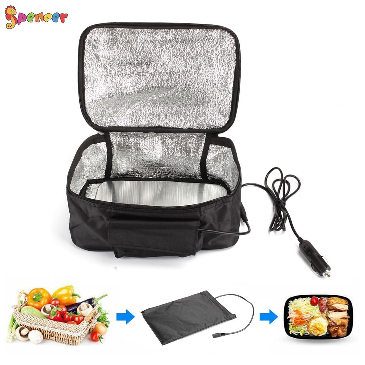 US/EU/Car Lighter Plug Electric Mini Portable Lunch Bag Oven Instant Food  Heater Heating Warmer Heating Lunch Bag Car Home Lunch Box Warmer Heating