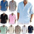 thumbnail image 1 of Chemises à Manches Longues en Lin pour Hommes Blouse Décontractée Solide Top Coton Été, 1 of 2