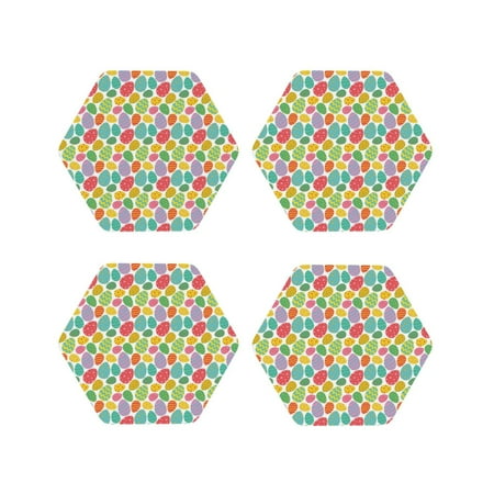 

Fuzoiu colorful easter eggs Print Leather Coasters Set Drink Coasters Set of 4 for Tabletop Protection Durable PVC Coasters Home Décor and Housewarming Gift-Hexagon