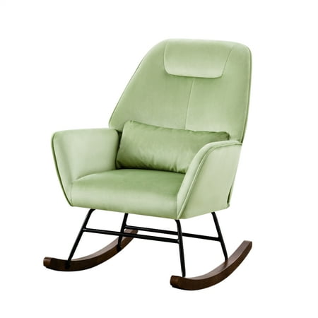 

Light Green Comfy Nursery Upholstered Rocking Armchair with Sturdy Wooden Metal Legs for Living Room Bedroom