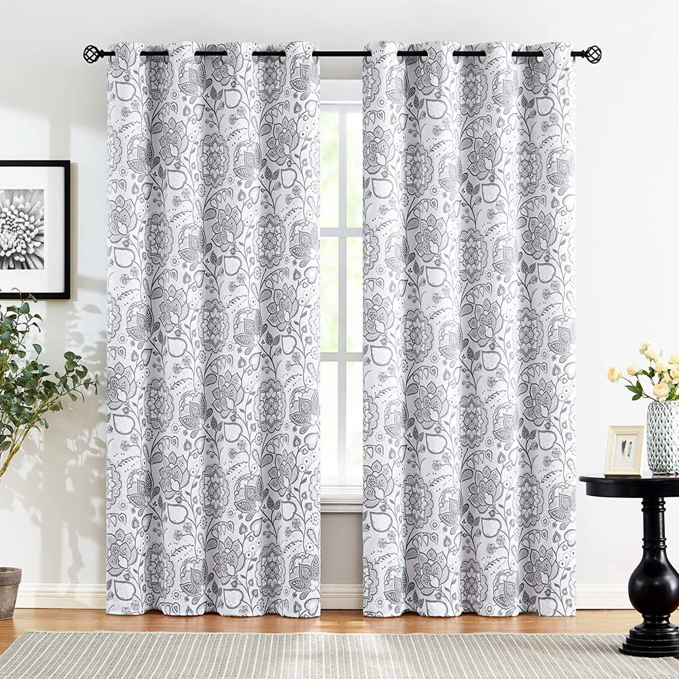 Decoultimatex Grey Full Blackout Curtains Jacobean Floral window curtains for Bedroom, 50"w x63