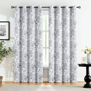 Decoultimatex Grey Full Blackout Curtains Jacobean Floral window curtains for Living Room, 50"w x84"L, 2pcs, Grommet Top