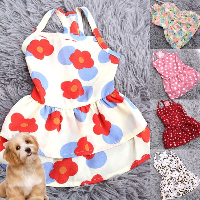 Trayknick Dog Dress Eye-Catching Cartoon Pattern Vibrant Color Summer Small Dog Princess Cosplay Costume for Home Wear Red
